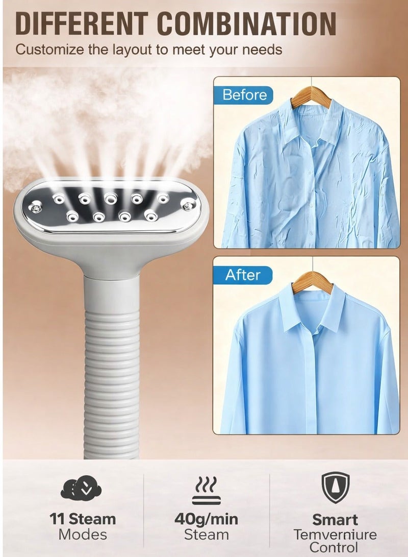 ARNOTEC جهاز بخار الملابس 2000 واط، 11 وضعية للكي، خزان ماء كبير سعة 1.7 لتر، جهاز بخار متعدد الوظائف محمول وقائم للاستخدام المنزلي، إزالة التجاعيد بسرعة، تحكم ذكي في درجة الحرارة، قابل للتعديل على 3 مستويات، كي مسطح بزاوية 180° - Image 3